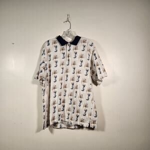 MUNSINGWEAR GOLF Vintage Golf Polo Men XL Blue Tan AOP 100% Cotton Activewear